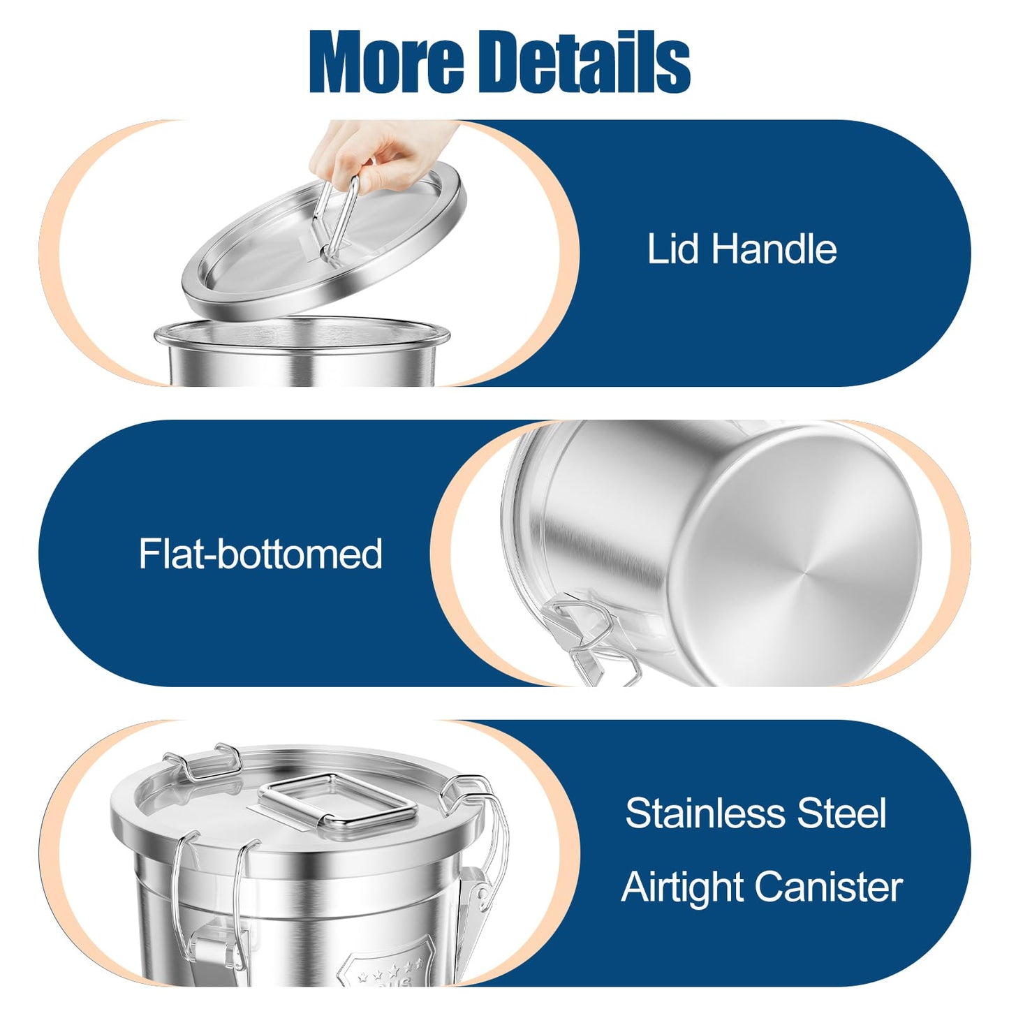304 Stainless Steel Airtight Canister, 3.17Gal/405oz Airtight Food Storage Container with Lid and Lock Clips, Large Metal Pantry Storage Canister for Coffee Beans, Flour, Tea, Sugar, Cereals