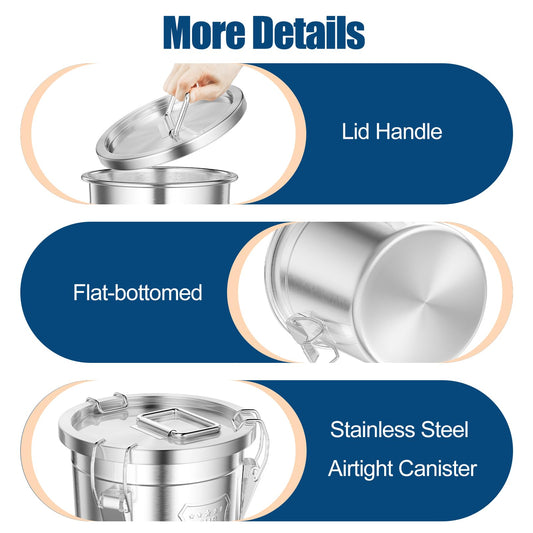 304 Stainless Steel Airtight Canister, 3.17Gal/405oz Airtight Food Storage Container with Lid and Lock Clips, Large Metal Pantry Storage Canister for Coffee Beans, Flour, Tea, Sugar, Cereals