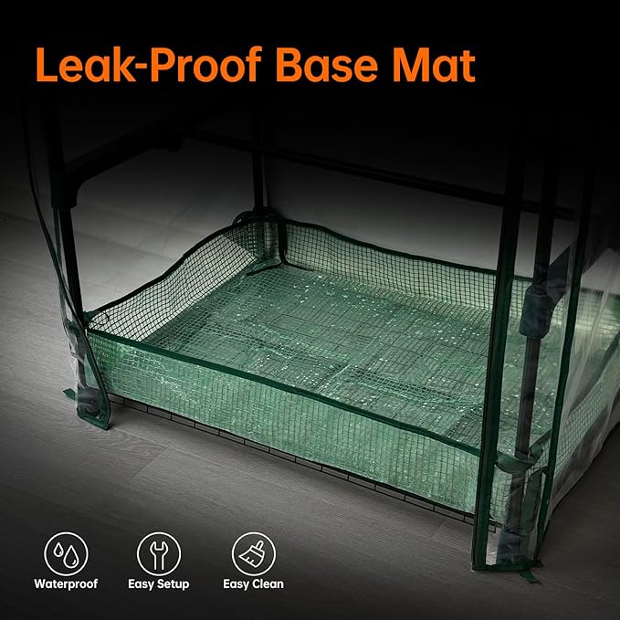 Bstrip Indoor Greenhouse with Grow Lights, PVC Tent with Waterproof Base Mat, Airflow Windows&Zippered Door, 4Pcs Grow Lights for Seed Starting with Timer, 4-Tier Greenhouse Shelf 27.2x19.3x61.8in