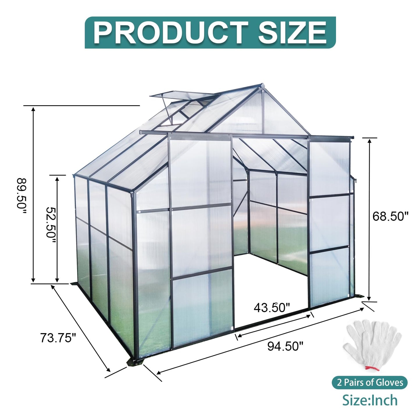 Favfurish 8X6 FT Greenhouses for Outdoors,Double Sliding Door Polycarbonate Greenhouse,Heavy Duty Walk-in Greenhouse, Drainage System & Galvanized Frame for Garden Backyard, Black