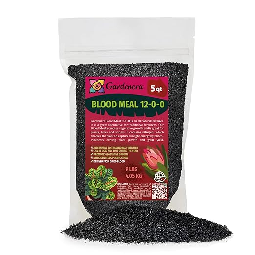 𝐁𝐄𝐒𝐓𝐒𝐄𝐋𝐋𝐄𝐑 Organic Blood Meal Fertilizer by Gardenera - 12-0-0 NPK - All-Natural Plant Food Source of Nitrogen for Organic Gardening, Flowers, Vegetables, Trees & Shrubs - 5 QUARTS