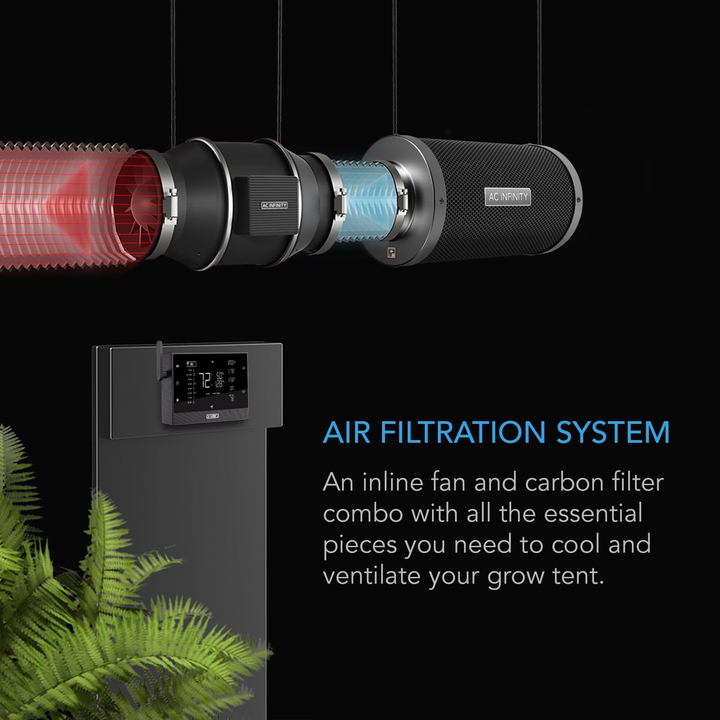 AC Infinity Air Filtration PRO Kit 6”, AI Controller with WiFi App Control & Auto Level Adjusting, Inline Fan, Carbon Filter, Ducting, Ventilation System for Grow Tents, Hydroponics, Indoor Gardening