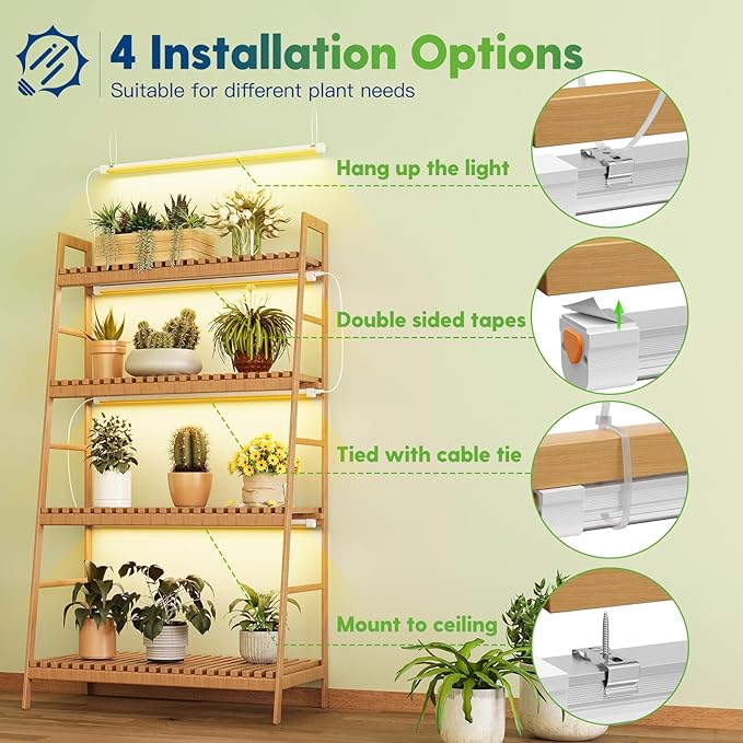 FREELICHT T8 Grow Lights for Indoor Plants, 2FT Full Spectrum, 30W, 4 Installation Methods, 5000K Linkable LED Grow Light Strips for Plant Shelf Greenhouse Succulent Seeding, 1 Pack