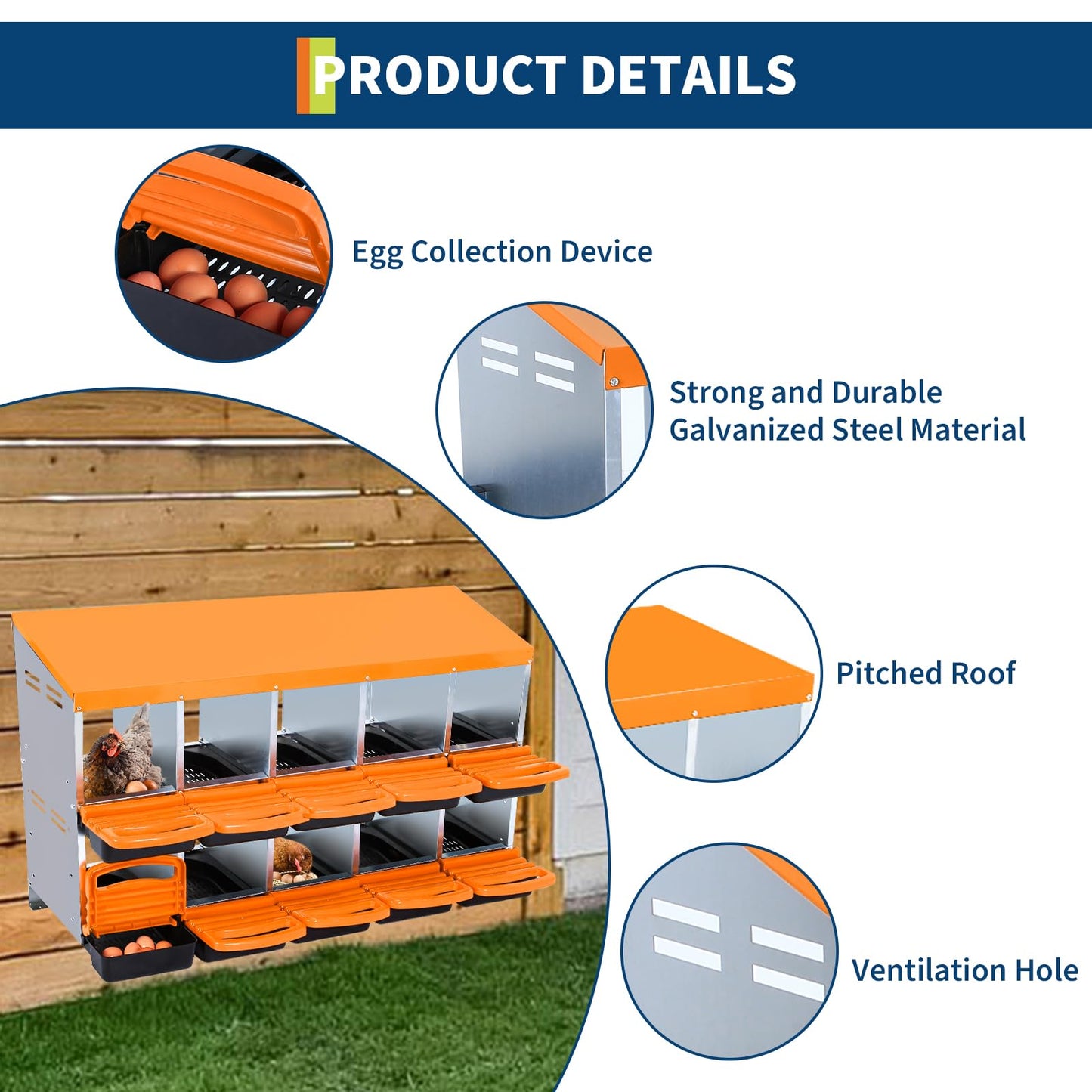 Chicken Nesting Box,10 Compartment Roll Away Nesting Box for Laying Eggs,Wall Mount Chicken Nesting Boxes,Easy Egg Collection,Cleanable Pull Out Hen Roosting Boxes 10 Hole,Green