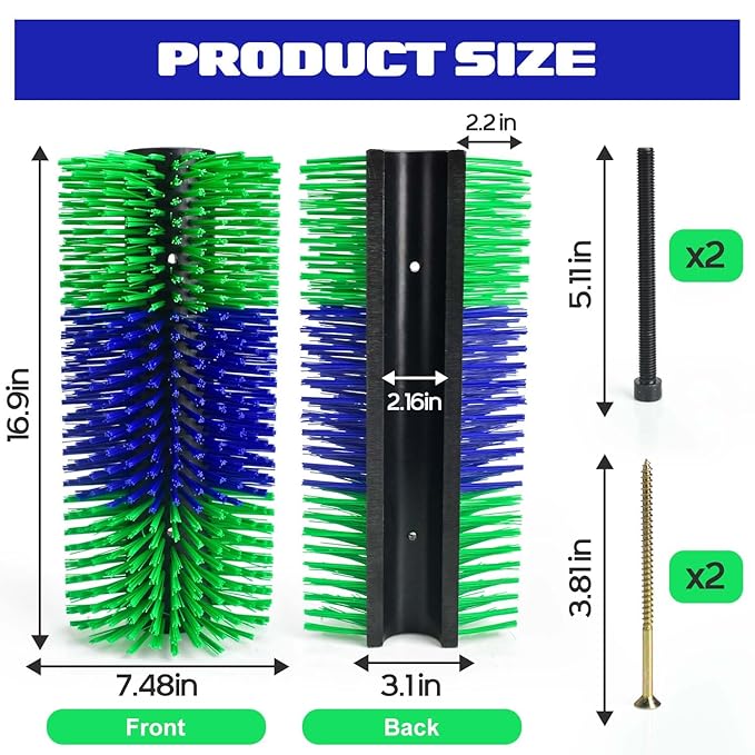 CONLI Livestock Scratching Brush with 4 Screws, Horse Brush with Plastic Bristles for Grooming, Cow Scratcher Goat Scratching Post, Full Massage Grooming Brushes for Horse Sheep Cattle Pig (Green)
