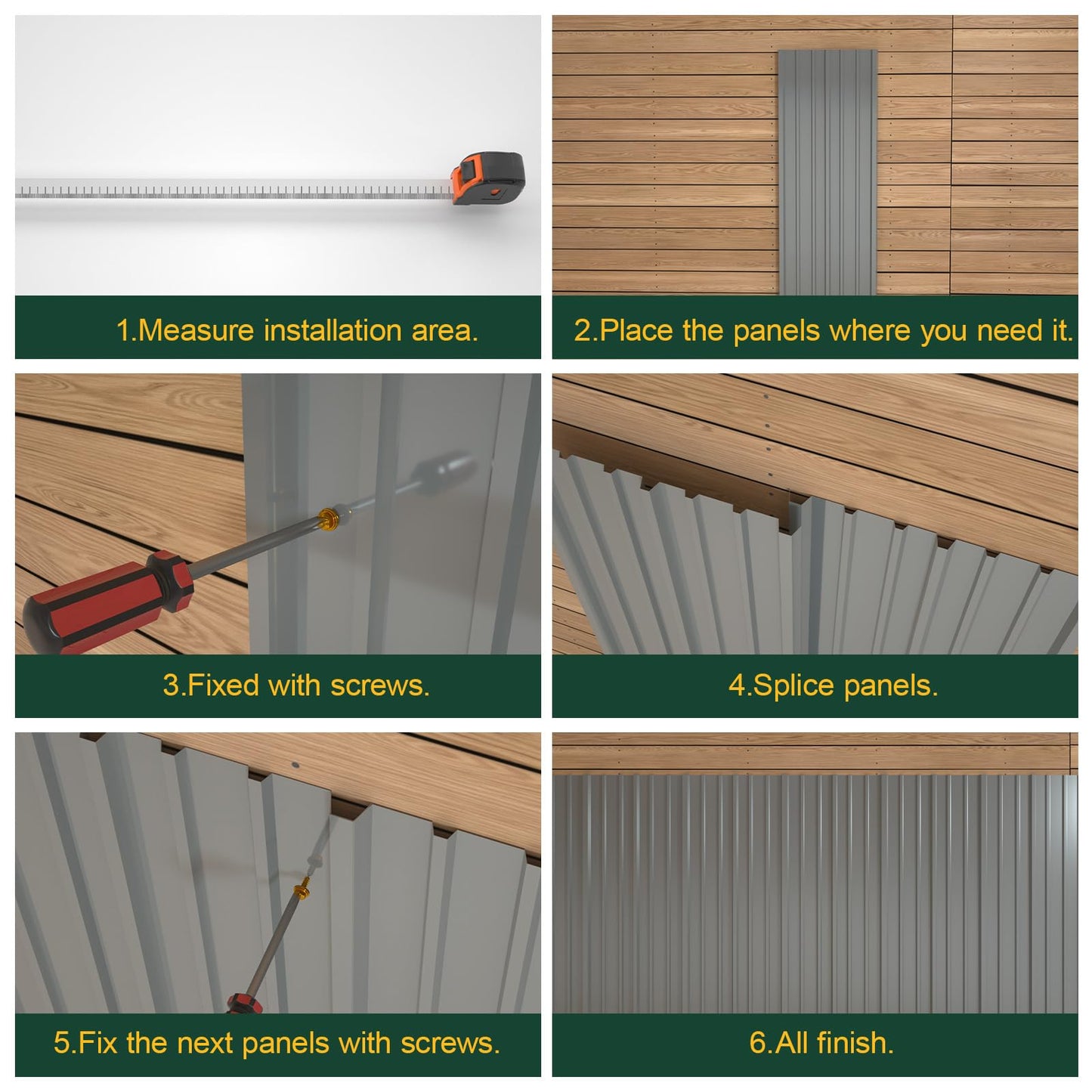NeatiEase 10 Pcs Metal Roofing Panels, 8.1 Feet Corrugated Galvanized Roofing Panels Metal Siding Panels with Steel Screws for Pergola, Gazebo, Shed, Outdoor Storage, Chicken Coop, Patio,Garages