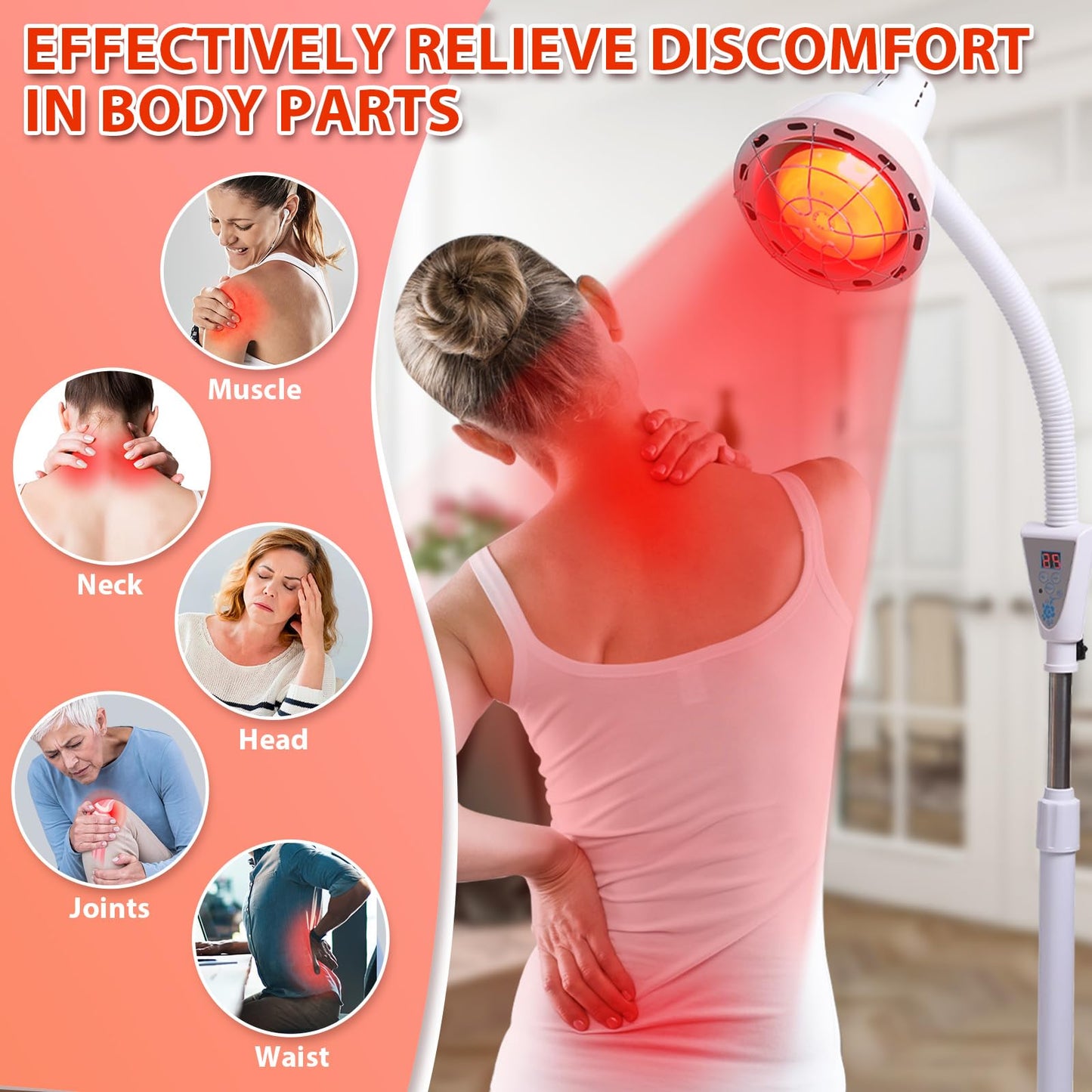 Rhmip Infrared Light,White 275W Near Red Infrared Heat Lamp for Relieve Joinpt Pain and Muscle Aches