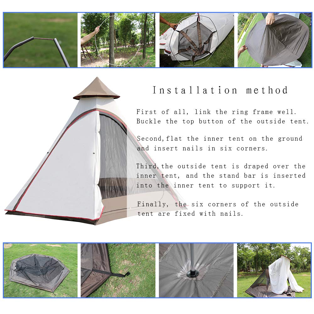 12'x10'x8'Dome Camping Tent 5-6 Person 4 Season Double Layers Waterproof Anti-UV Windproof Tents Family Outdoor Camping Tent(White)