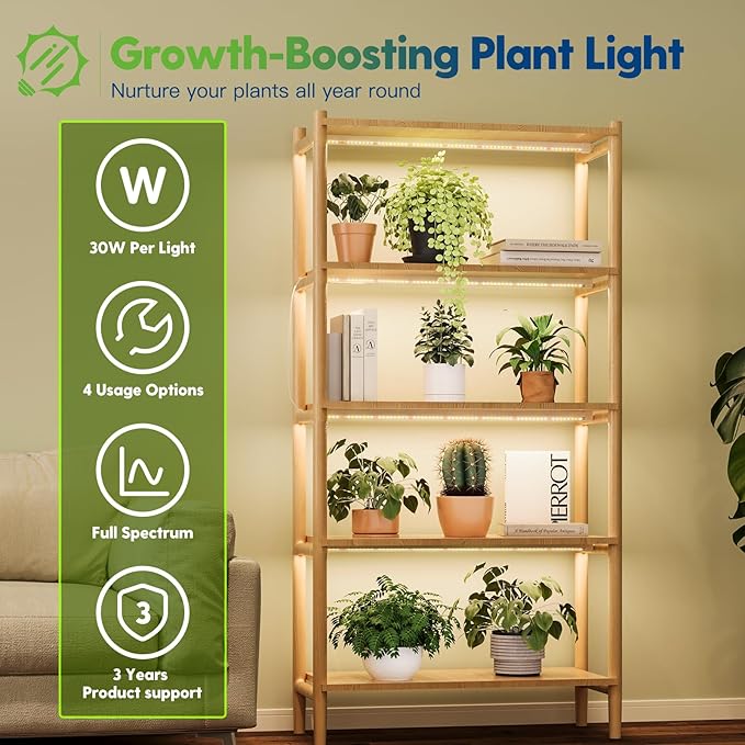 FREELICHT T8 Grow Lights for Indoor Plants, 2FT Full Spectrum, 30W, 4 Installation Methods, 5000K Linkable LED Grow Light Strips for Plant Shelf Greenhouse Succulent Seeding, 1 Pack
