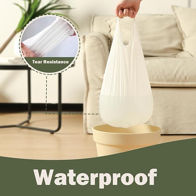 5 Gallon Compostable Trash Bags with Handles Compost Bags 0.78 Mils Food Scrape Waste Bags for Kitchen Bathroom US BPI ASTM D6400 and Europe OK Compost Home Certified 45 Couts White