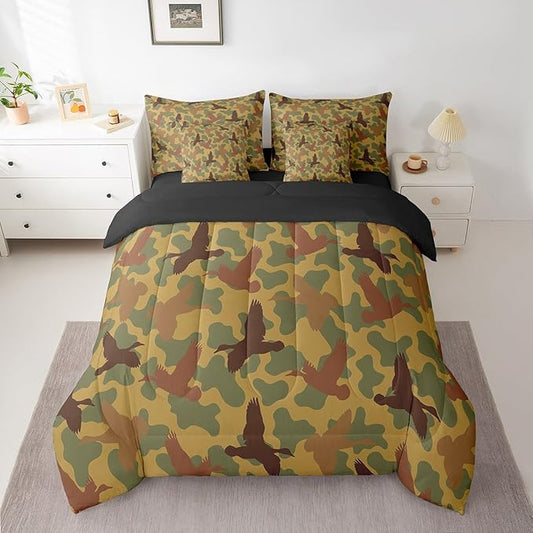 Feelyou Camouflage 7 Pieces Bedding Set Twin Size Duck and Camo Bedding Bed Set Set for Boys Teens Decor Duck Hunting Bed Set Includes Comforter, Sheet Set, Pillowcases Military Bedroom