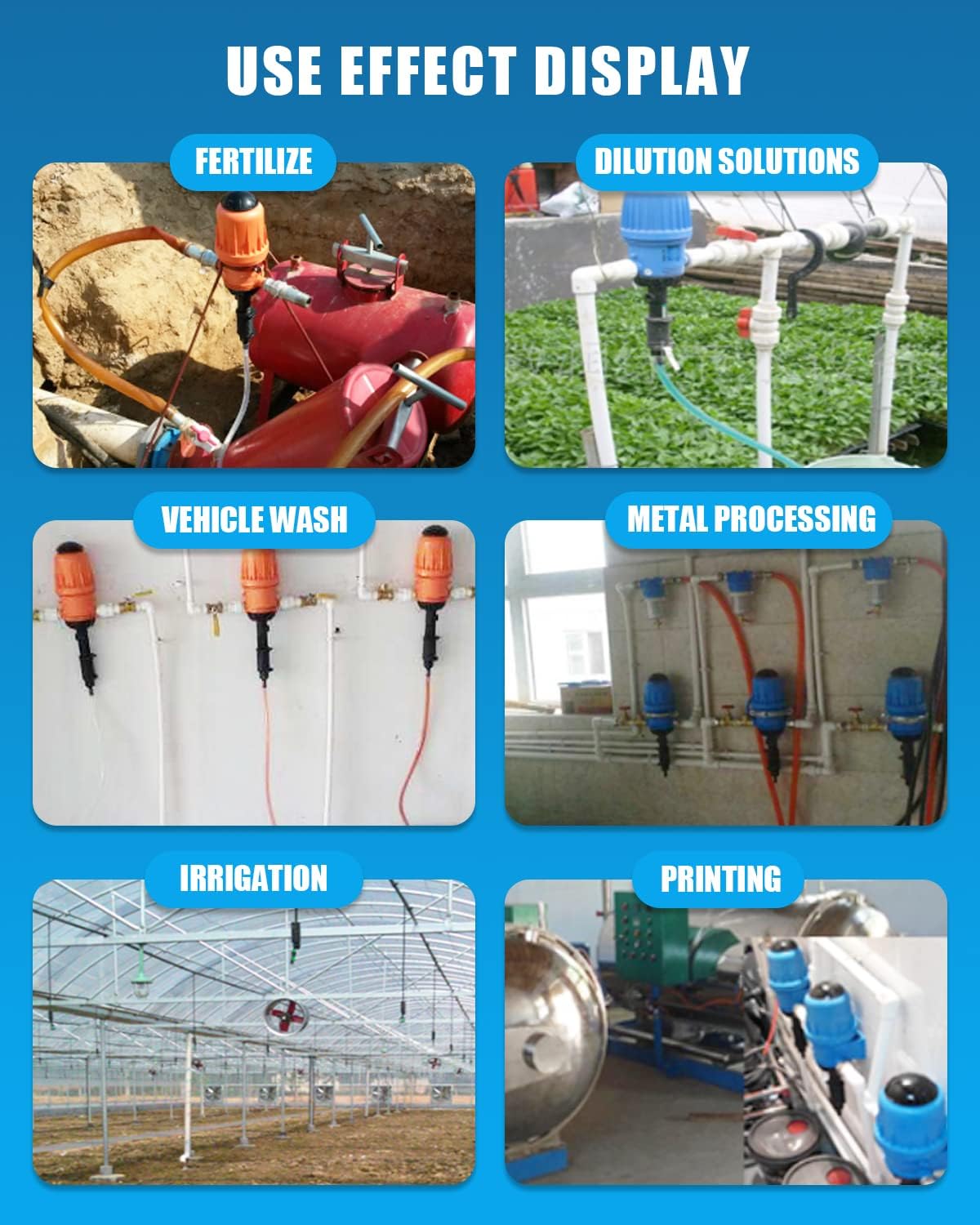 NEWTRY 1:500-1:50 Fertilizer Injector for Drip Irrigation, 0.2%-2% Dosing Pump, for Garden, Greenhouse, Livestock, Agriculture, Nutrient Delivery System