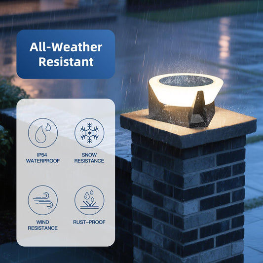 ZRJJMLAN Solar Post Lights Outdoor,14.96'' and 11.02'' Pillar Lights, Modern Column Cap Light Waterproof, 3000K LED Large Lamp Post Lantern Dusk to Dawn Column Lighting for Gate Patio Garden Pathway