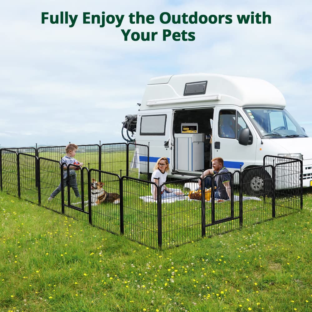 PawGiant Dog Fence Playpen 24”/32”/40” Indoor Outdoor for Small/Medium/Large Dogs, Metal Pet Puppy Cat Exercise Fencing Gate Crate Cage Outside RV, Camping, Yard, Garden
