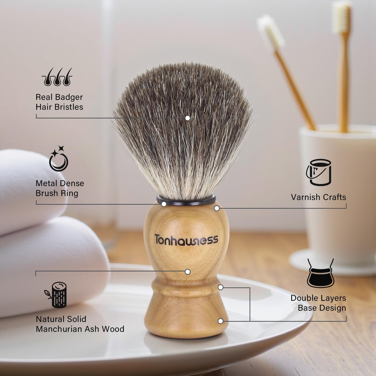 Shaving Brush Kit For Men, 3 In 1 Shaving Brushes Set Includes Badger Hair Shaving Brush, Wood Bowl and Goat Milk Shaving Soap