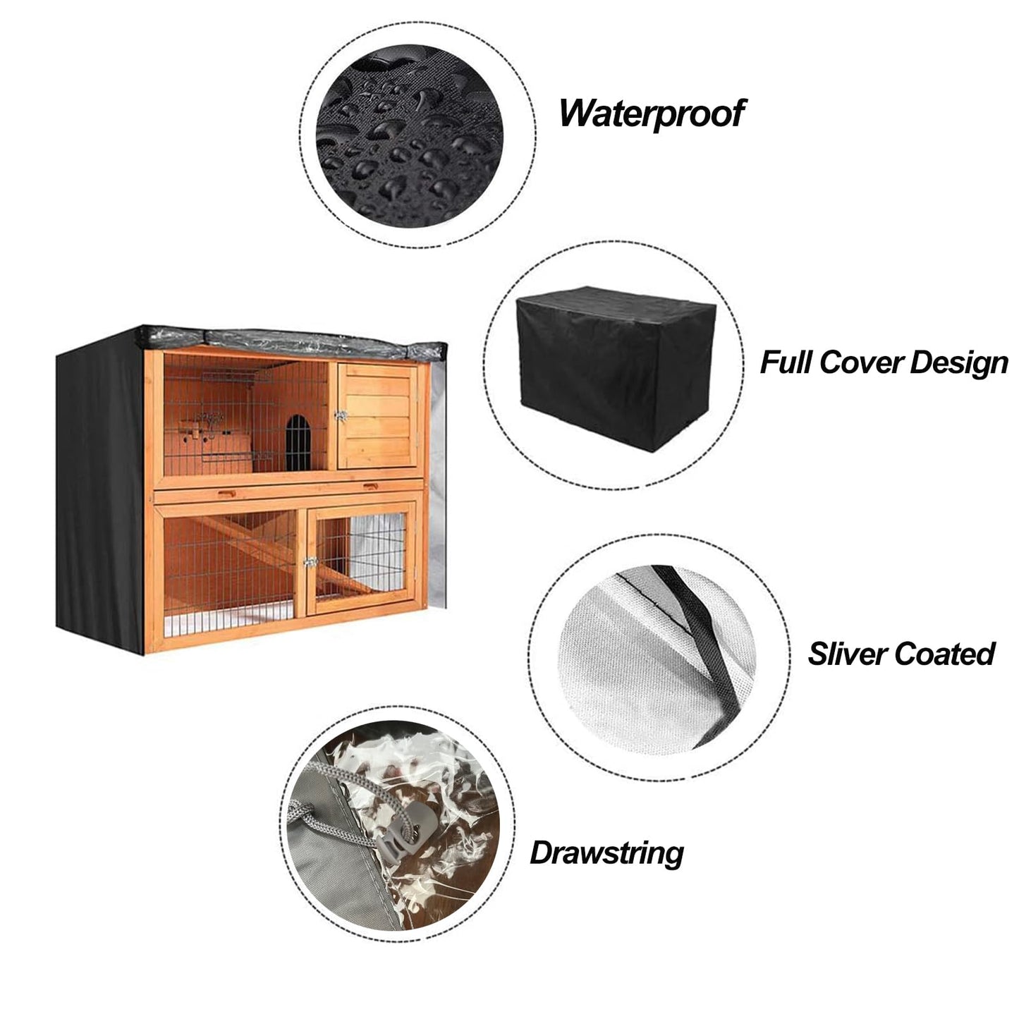Rabbit Hutch Cover Outdoor Waterproof Pet Cage Dust Cover for Winter, Double Decker Bunny Hutch Protection with Visible Window & Vent Holes, 210D Oxford Dust-Proof Cover for Poultry Cage (Grey)