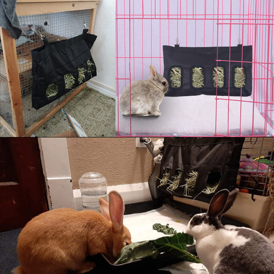 TSGYRT Small Animal Feeder - 18in X11in Rabbit & Guinea Pig Hay Feeder Bag - 600D Oxford Cloth Fabric (Black)