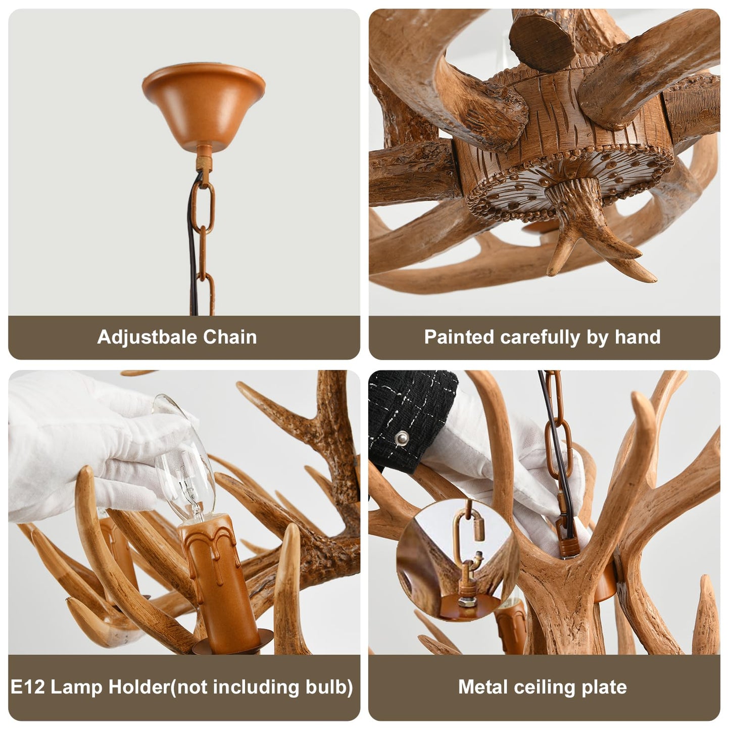 Deer Antler Chandelier 12 Light, 2-Tier Large Resin Rustic Farmhouse Deer Antler Ceiling Light Fixtures, Low/High Ceiling Hanging Antlers Chandelier Lighting for Bedroom Stairway Foyer Porch Kitchen