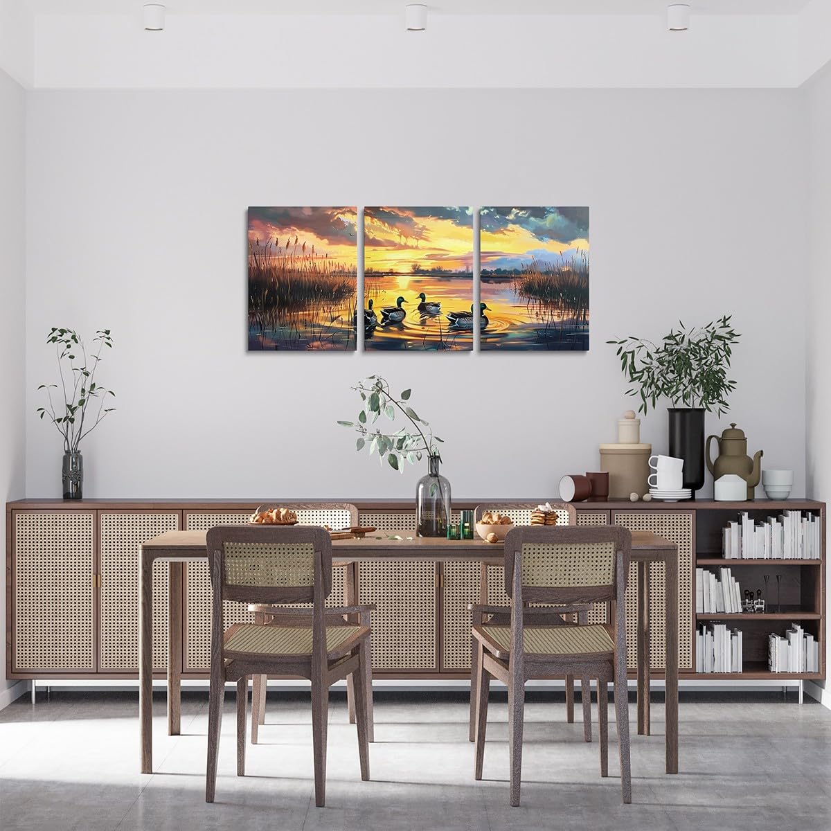 Wild Duck Canvas Wall Art for Living Room Bedroom,Hunt Wild Animals Wall Painting Teens Girls Boys Lake House Sunset Scenery Picture Wall Decor Rustic Farmhouse Wall Art for Home Decor 12"x16"x 3Pcs