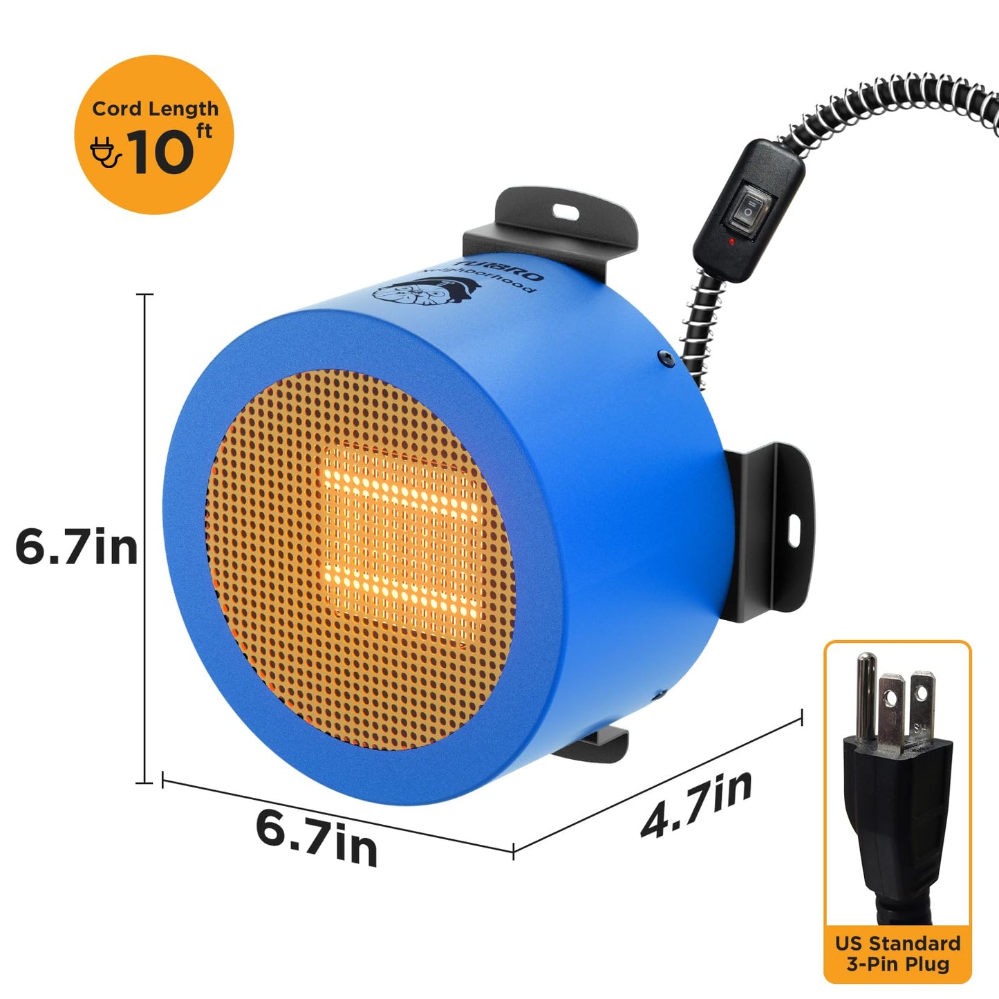 TURBRO Neighborhood Dog House Heater 400W, Wall Mount, 10ft Anti Bite Cord, Waterproof Control, Overheat Protection, Electric Warmer for Hound Kennel Cat Cage Chicken Coop, UL Test Passed, Blue