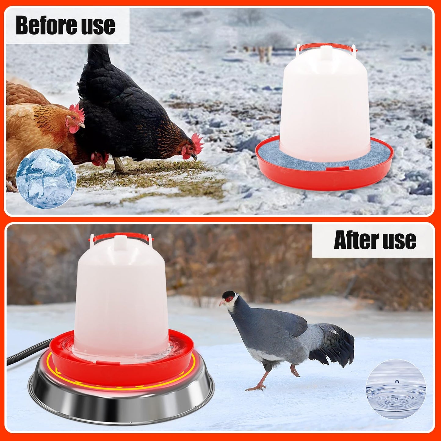 Chicken Water Heater for Winter,14" Heating Base for Metal/Plastic Chicken Waterer Poultry Founts Under 5 Gallon,48W Thermostat Chicken Coop Water Heater