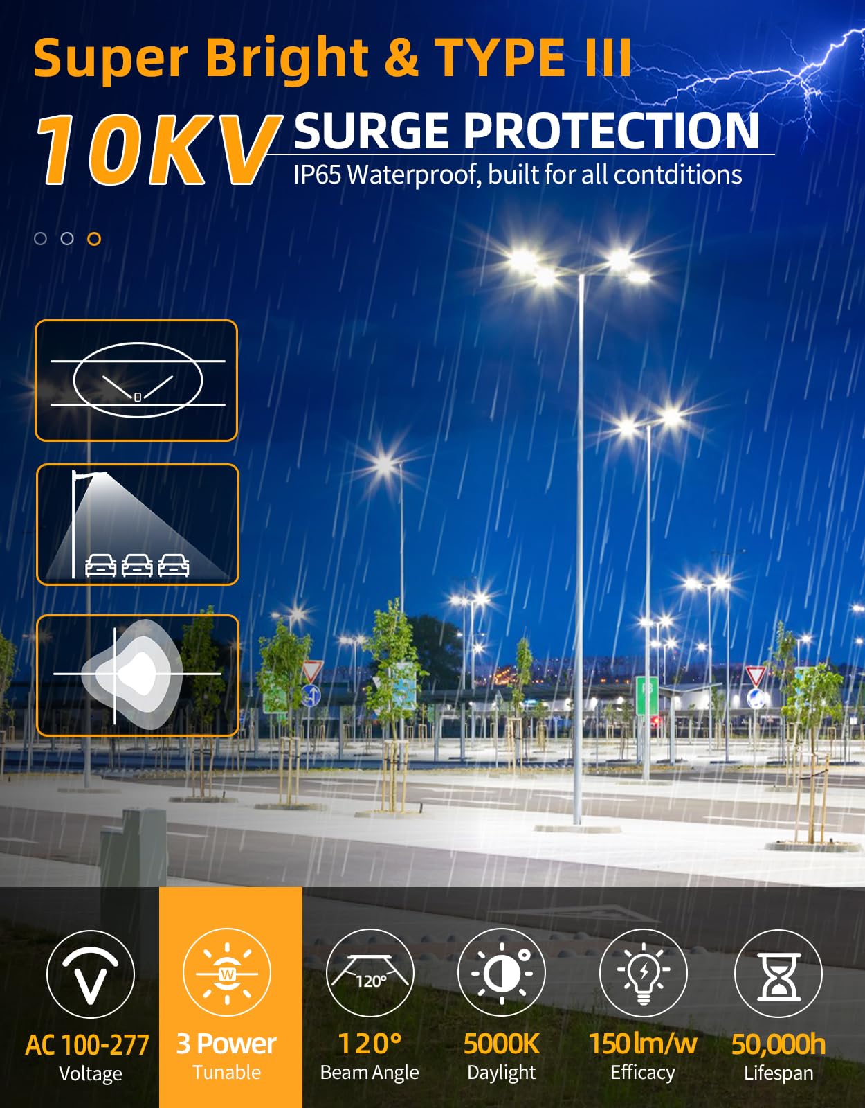 ADUB 320W 250W 200W LED Parking Lot Lights with Photocell, UL Listed, 5000K Slip Fitter Arm Mount