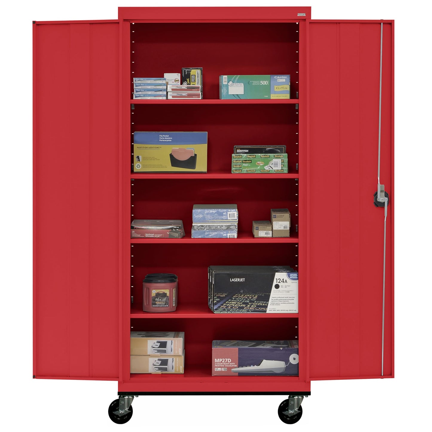 Sandusky Lee TA4R362472-01 Transport Series Mobile Storage Cabinet with Wheels, Adjustable Shelves, 230lb Capacity, 24" Depth x 36" Width x 78" Height, Red