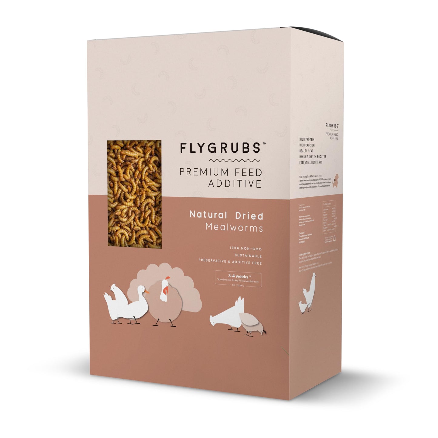 FLYGRUBS Superior to Dried Mealworms for Chickens (20 lb) 85X More Calcium Non-GMO Chicken Feed Additive & Molting Supplement - BSFL Treats for Hens, Ducks, Turkeys, Wild Birds, Turtles, Quails