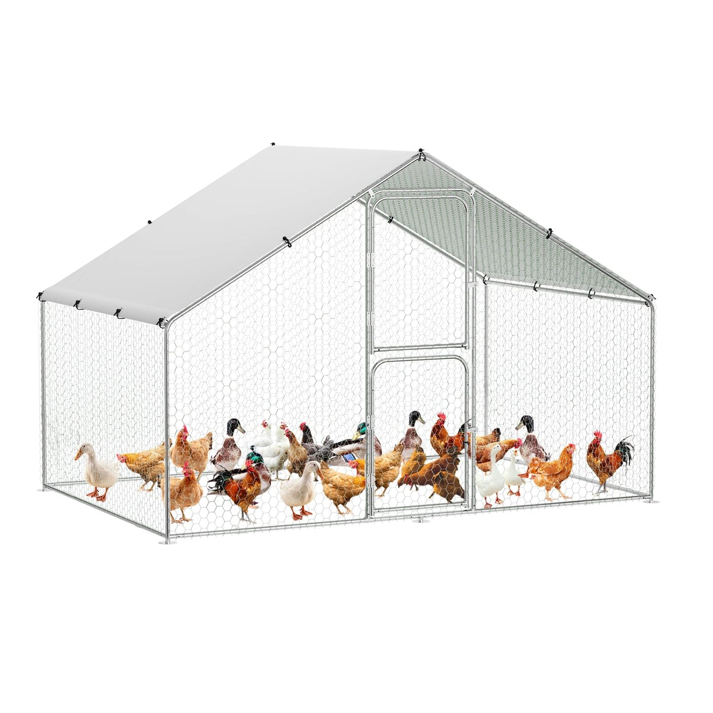 GarveeLife Large Metal Chicken Coop with Waterproof and Anti-UV Cover, Walk-in Poultry Cage, Chicken Pen, Outdoor Chicken Run for Backyard Farm Use, 9.8x6.5x6.5 FT
