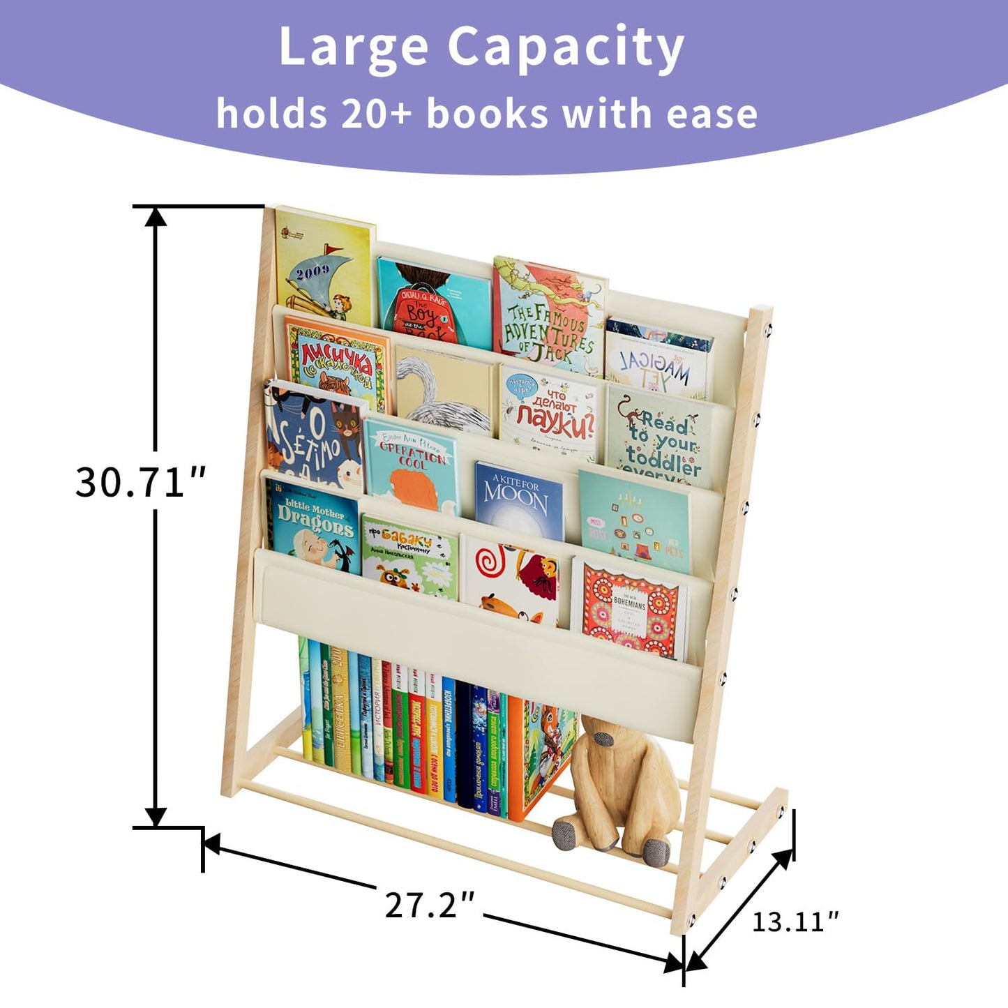 JAQ Kids Bookshelf for Small Space, 4-Tier Fabric Covered Woodgrain Metal Kid Book Shelf Rack Storage Organizer for Toddler Baby in Classroom Playroom Nursery Decor (30.71 inch，Yellow)
