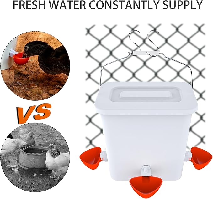 Large Automatic Chicken Feeder and Waterer Set Hanging Chicken Water Feeder Poultry Feed Bucket