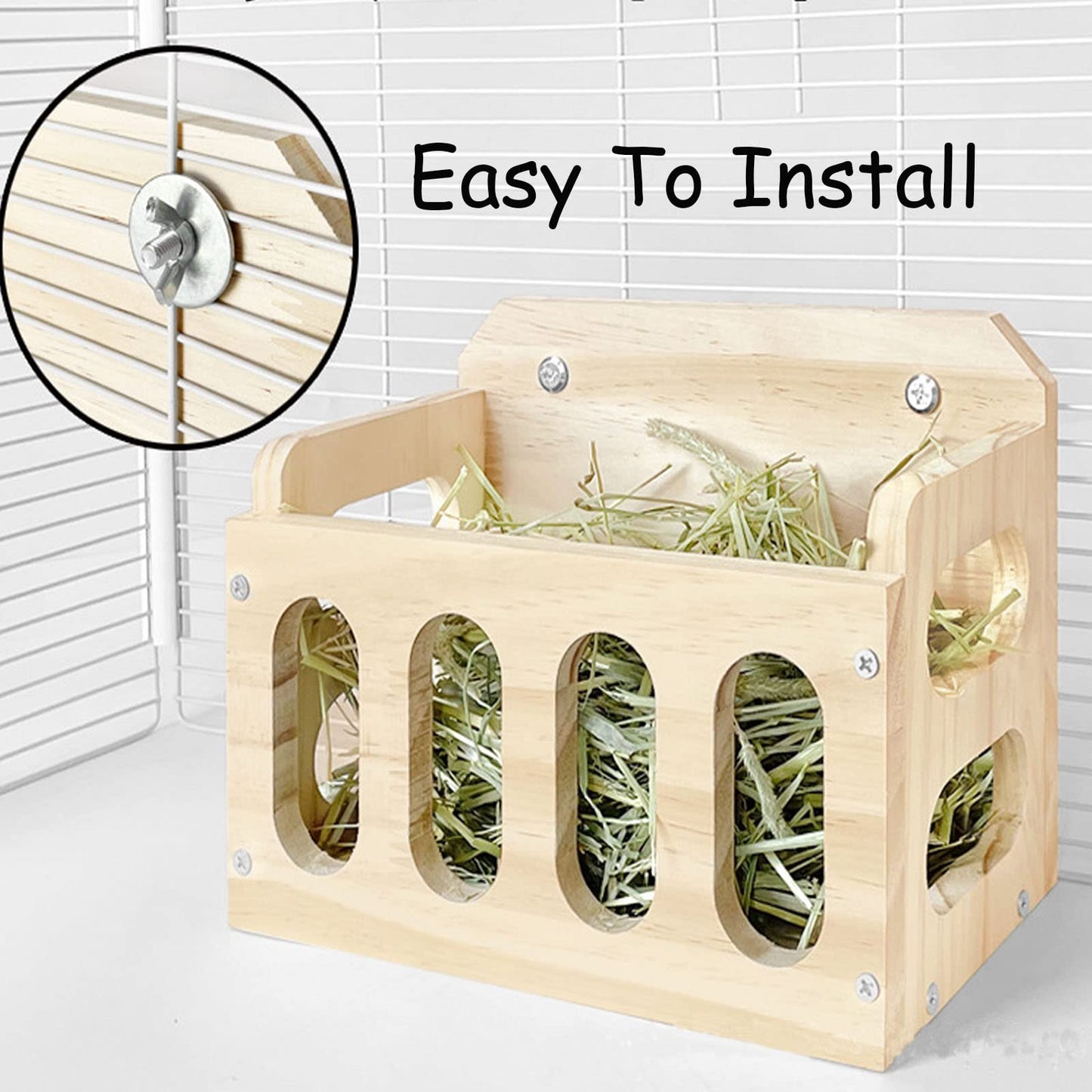 WEWAYKGJ Rabbit Hay Feeder Wooden Hay Rack Guinea Pig Hay Holder Less Wasted Hanging Hay Feeder for Bunny Chinchillas Guinea Pig Small Animal Supplies