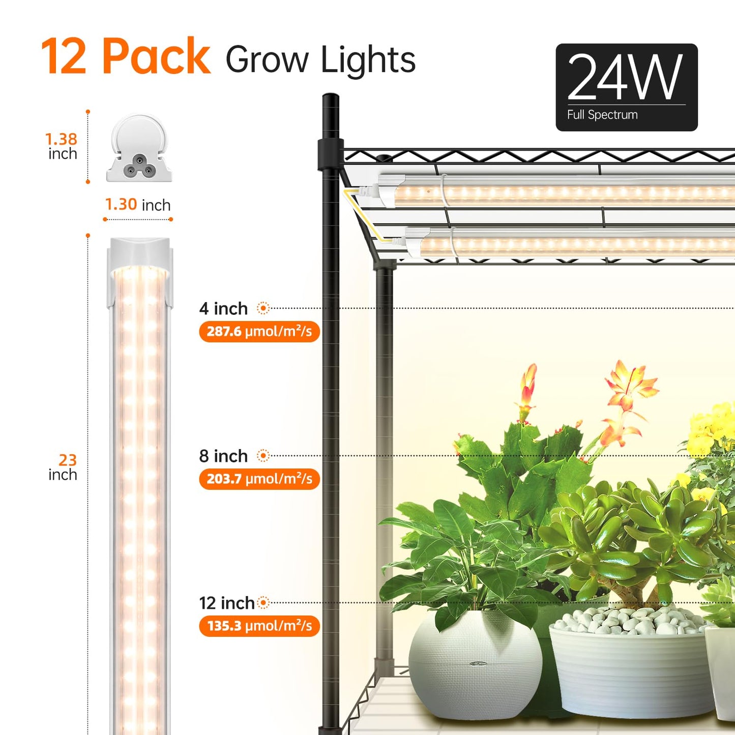 Bstrip Plant Shelf with Grow Light, 4-Tier Large Grow Light Shelf with Wheels, Stainless Steel, 12-Pack 288W T8 Full Spectrum Grow Lights for Seed Starting(57.4" L x 13.8" W x 59" H)