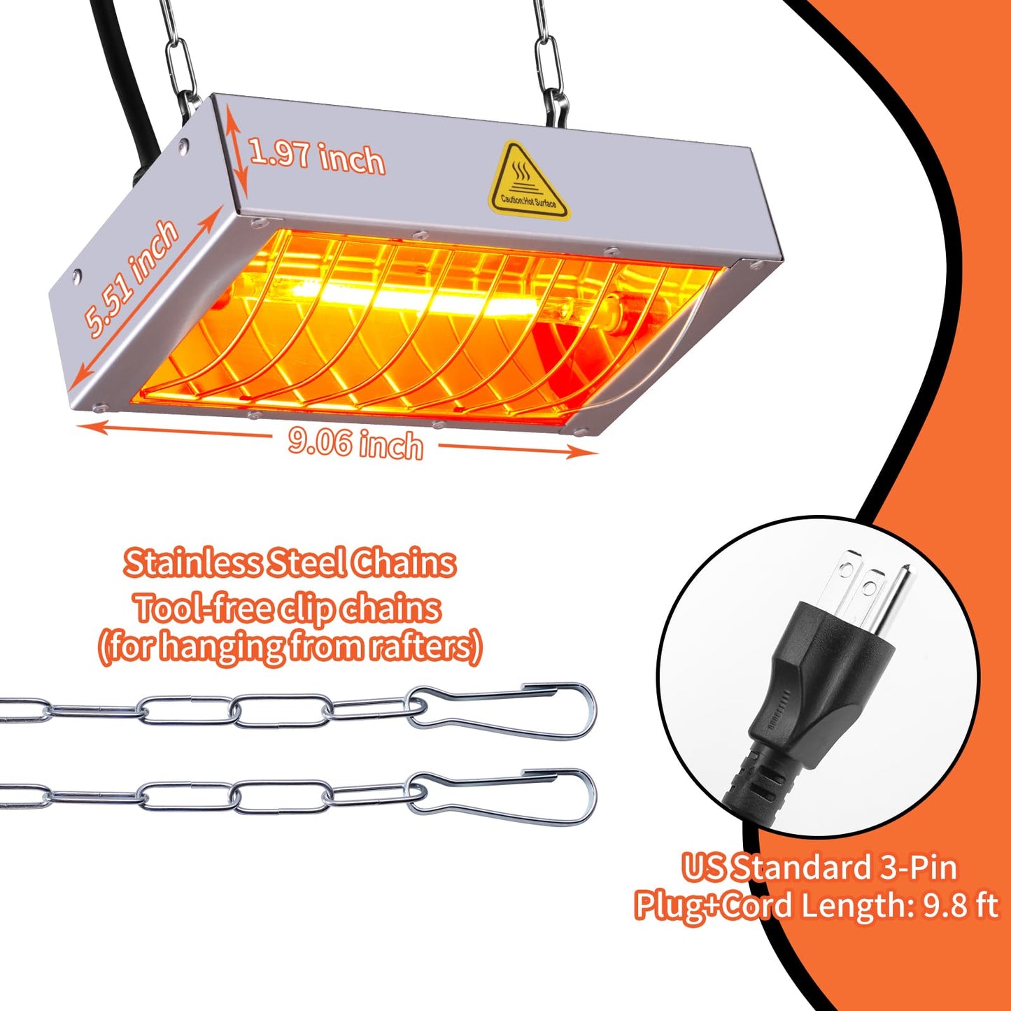 FRYPLS Chicken Coop Heat Lamp,400W High-Power Adjustable Chicks House Brooder Heater Warmer Lamp for Supplies Livestock,Heats Faster,Stays Hotter Longer (L9xW6xH2 inch)