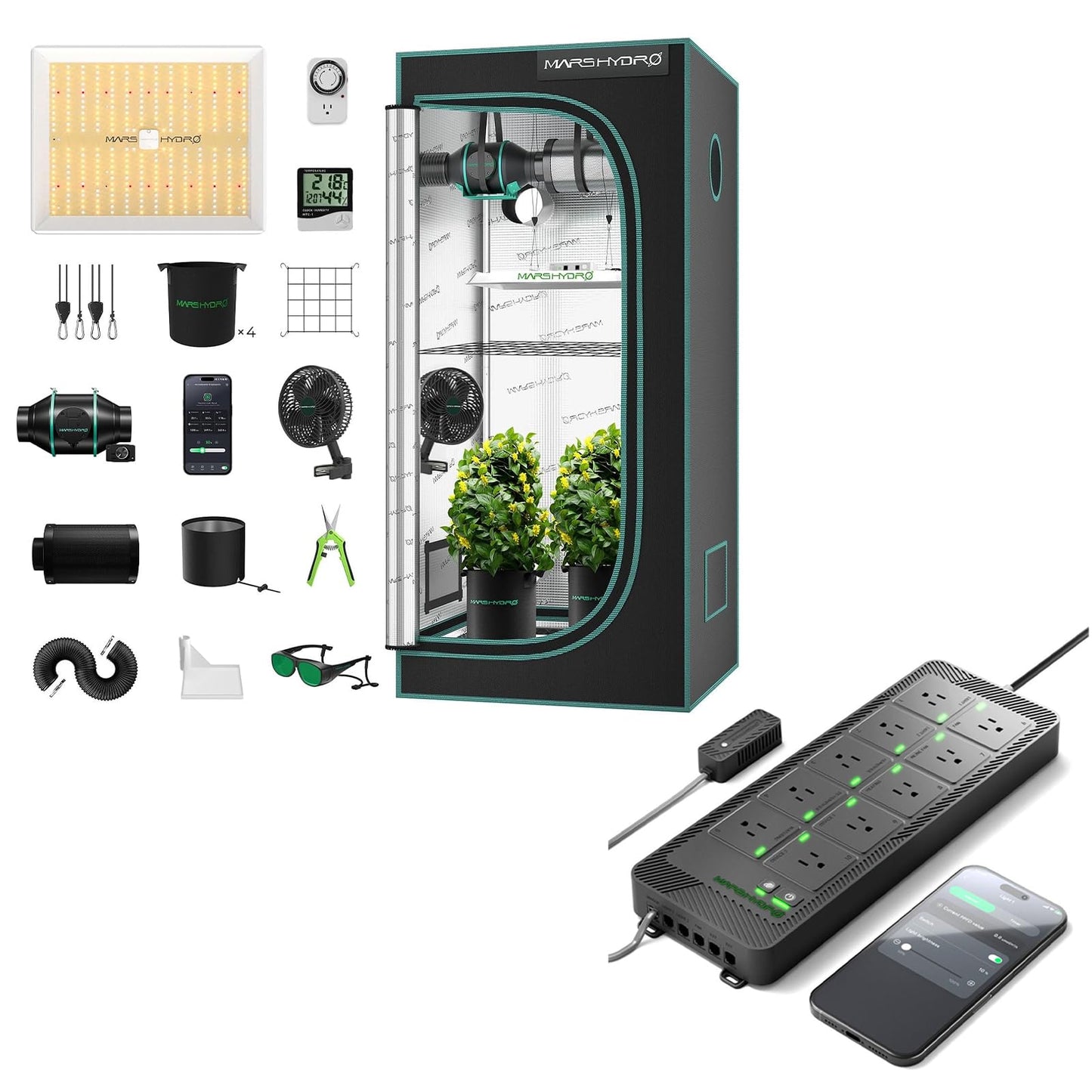MARS HYDRO 3x3 Grow Tent Kit Complete System with Smart 10AC Power Strip