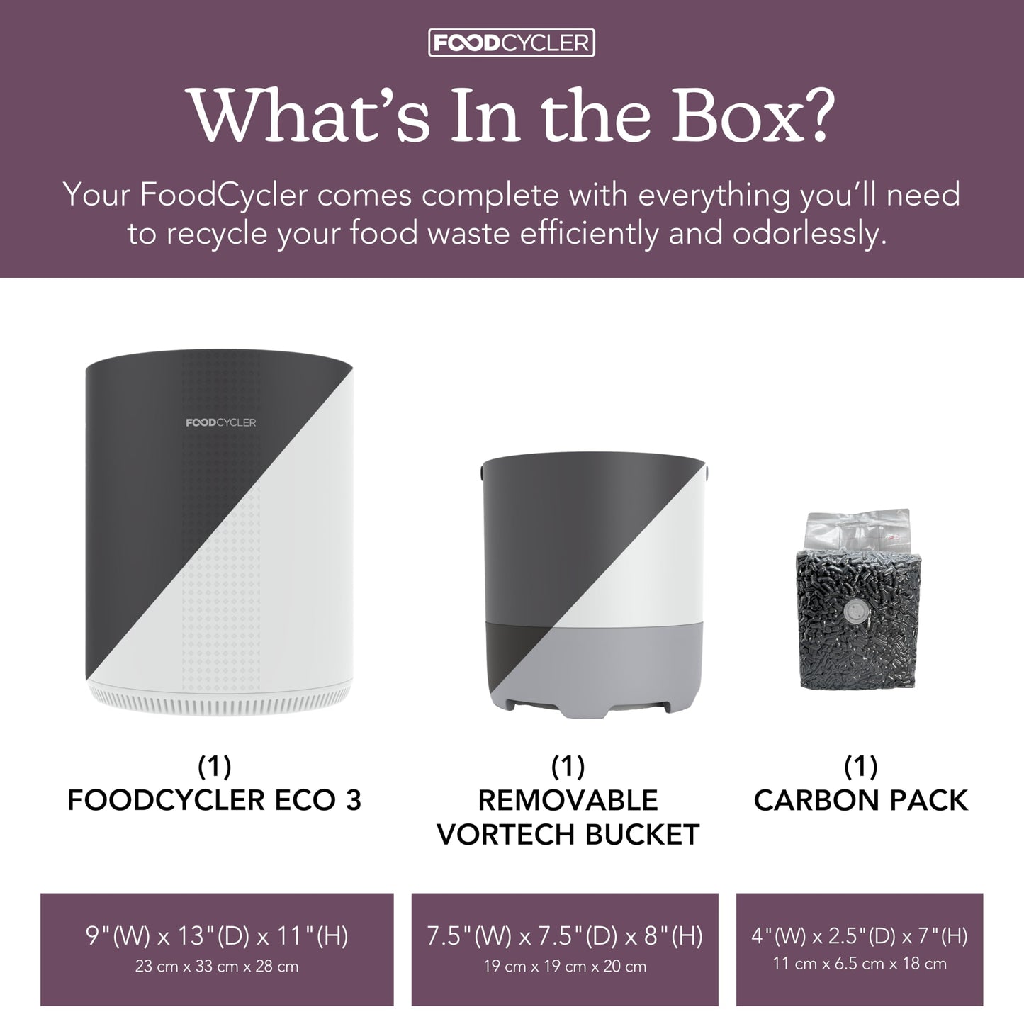 FoodCycler Eco 3 Food Waste Recycler with 4-Pack Carbon Filters – Kitchen Countertop Composter Alternative with Odor Control – Compact, Efficient, Easy to Maintain