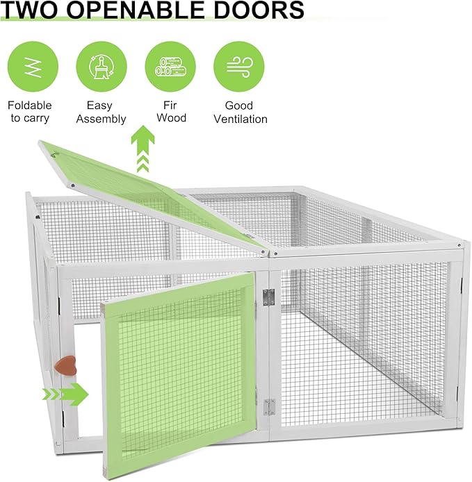 Chicken Coop Extension, Foldable Chicken Coop House Chicken Cage Wooden, Duck Chicken House Large Rabbit Enclosure Assembly Free (White)