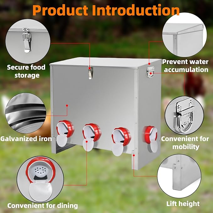 Automatic Poultry Chicken Feeder No Waste Metal Large Capacity 88 lbs Feeders for Chickens Ducks, Geese Bantams Pheasants Coop Weatherproof (8-Port)