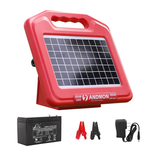 Andmon 50 Miles Solar Electric Fence Charger, 0.95 Joule High-Power Solar Fence Charger for Livestock, Horses, and Wildlife Control, Solar Electric Fence with Easy Installation