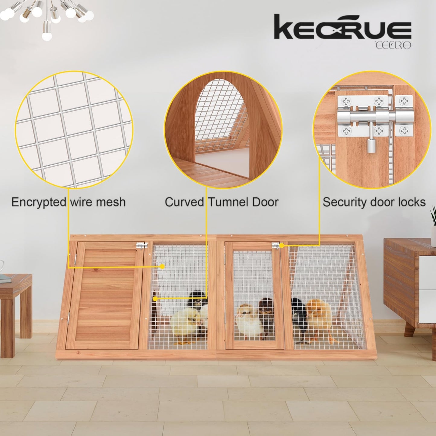 Kecreque Rabbit Hutch Outdoor Chicken Coop Run A-Frame Bunny Cage Wooden Quail Cage w/ 2 Door & Ventilated Wire Fence Small Animal Cage for Garden Backyard Farms 47 x 18 x 19.5 in