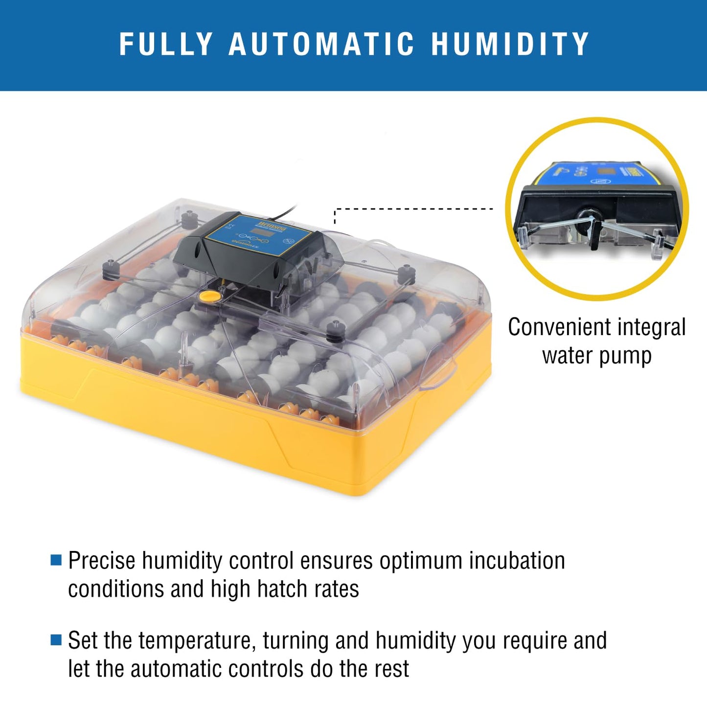 Brinsea Ovation 56 EX Egg Incubator With Automatic Humidity Control and Egg Turning for Hatching 56 Chicken, Duck, Other Bird Eggs, Precision Digital Controls, Temperature Alarms