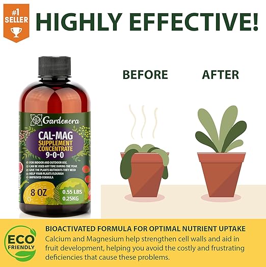 𝐏𝐑𝐎𝐅𝐄𝐒𝐒𝐈𝐎𝐍𝐀𝐋 Grade Organic Cal-Mag Plus Growing Fertilizer Concentrate: Calcium, Magnesium, Iron & Micronutrients Supplement for Plant Deficiencies (9-0-0 NPK) - 32oz Bottle (Quart)