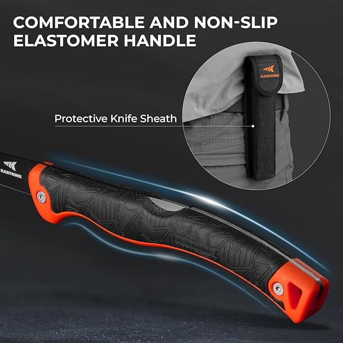 KastKing Folding Fillet/Fishing/Camping/Hunting Knife, Razor Sharp G4116 German Stainless-Steel Blade, Non-Slip Handles, 13 ½ inch overall Length, only 7 ½ inch folded, Includes Sheath