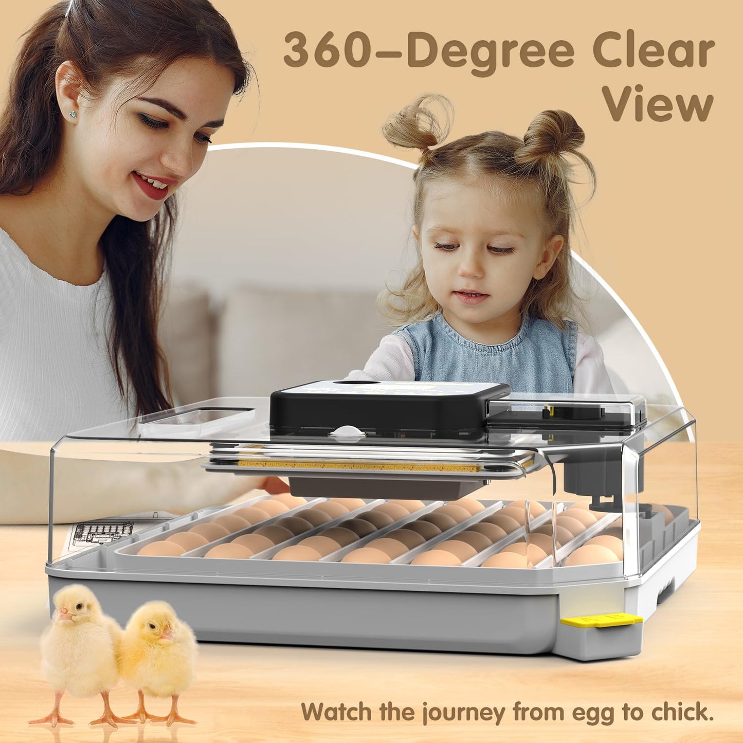 Egg Incubator Incubator for Hatching Eggs 48 Eggs for Lab Home Farm with Automatic Egg Turning 360° Egg Candler Viewing for Chicken, Ducks, Goose, Quail