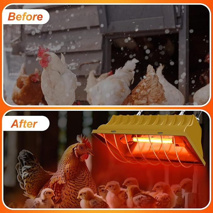 Chicken Coop Heating Lamp Brooder 250W, Adjustable Heating Temperature and Hanging Height, with Aluminum Alloy Lampshade, Suitable for Poultry Indoor Heater (Gold)