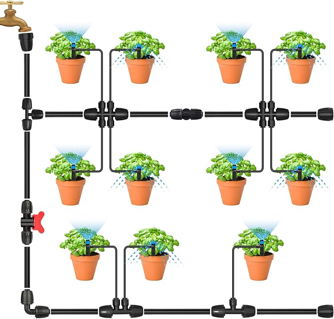 Bonviee 10 Pack 1/2” to 1/4” Reducing Tee Connectors, Split 1/2” Tubing into Two 1/4” Branches, Push-to-Connect Quick Install Drip Irrigation Fittings, Leak-Proof Adapter for Garden, Lawn, Greenhouse