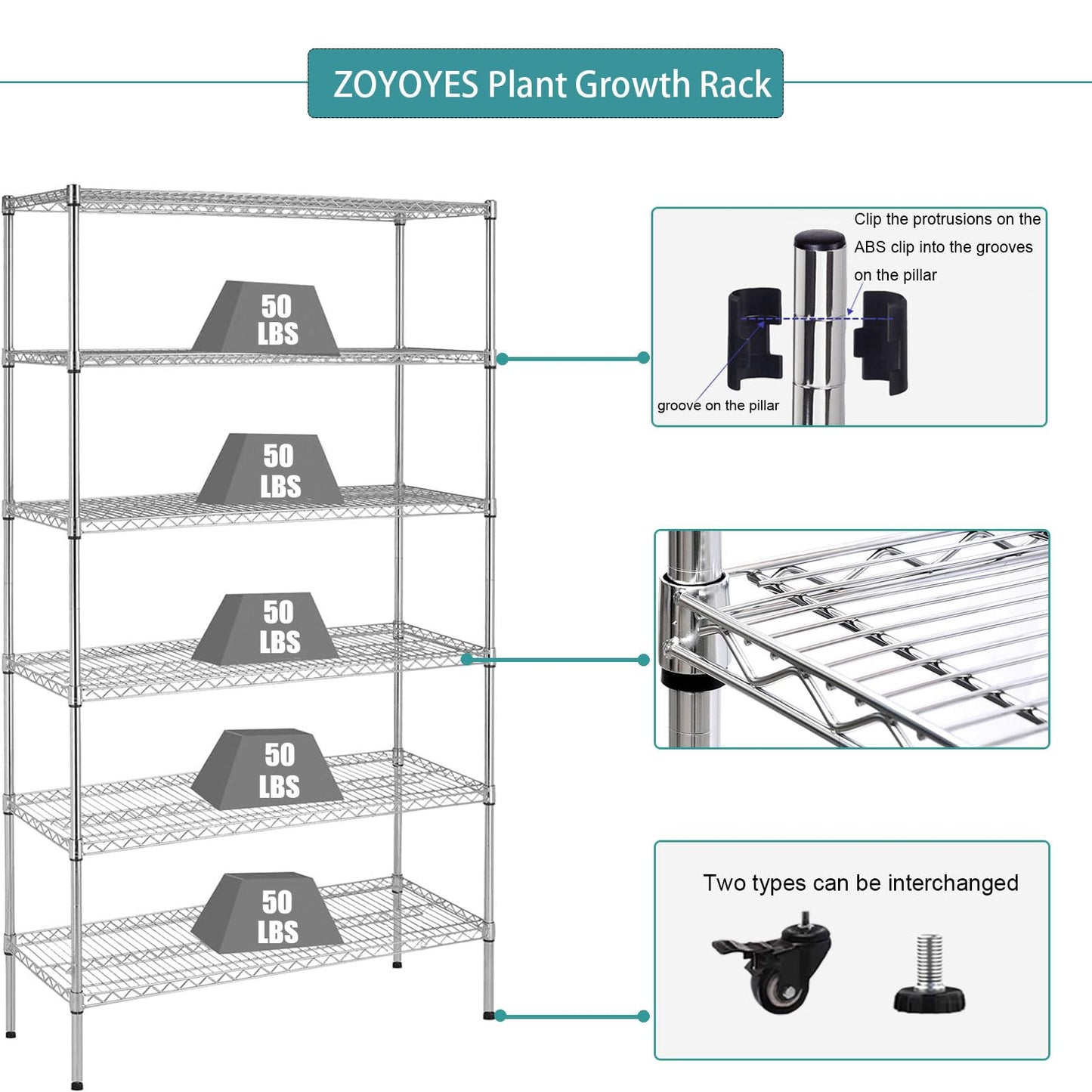 ZOYOYES Plant Greenhouse 6-Tiered Heavy Duty Metal Growth Shelf with 5 Sets T8 Grow Light Rack Cover Thermometer Timer for Seedling Cultivation Reproduction Flowering,30" LX14 WX72 H