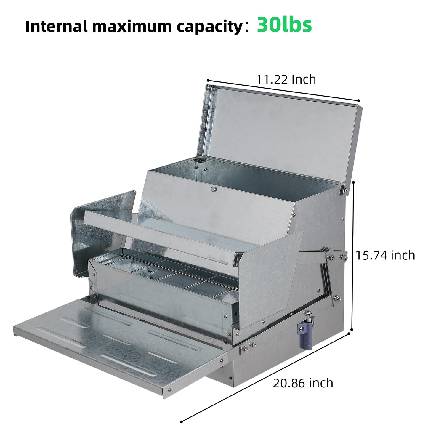 Domenow Chicken Treadle Feeder, Poultry Feeder, 30lbs Automatic Chicken Feeder with Sides Buffer System, for 15-20 Chickens