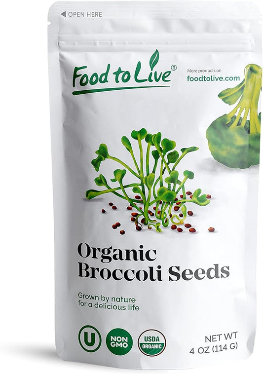 Food to Live Organic Broccoli Seeds for Sprouting, 4 Ounces – Non-GMO, Vegan, Kosher, Sirtfood, Bulk. Rich in Sulforaphane, Vitamin C. Grow Sprouts, Microgreens for Salads, and Sandwiches