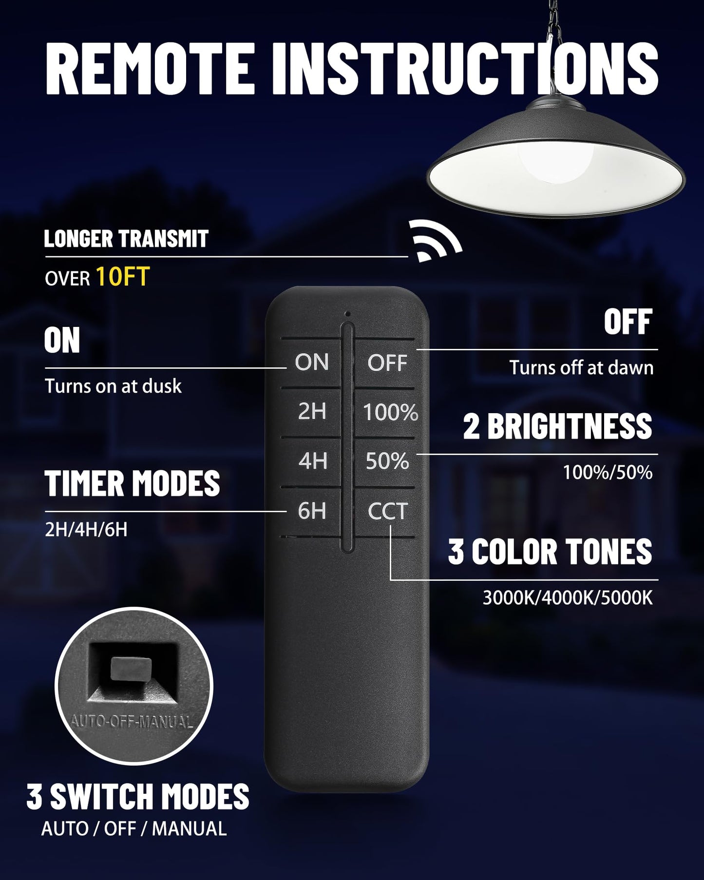 MOON-DE-AGE Solar Pendant Lights with Remote Control, 3 Color 2 Brightness Mode Timer 8 inch Outdoor Hanging Shed Gazebo Chandelier Lamp Chicken Coop Barn Porch Light, Dusk to Dawn, 1 Pack